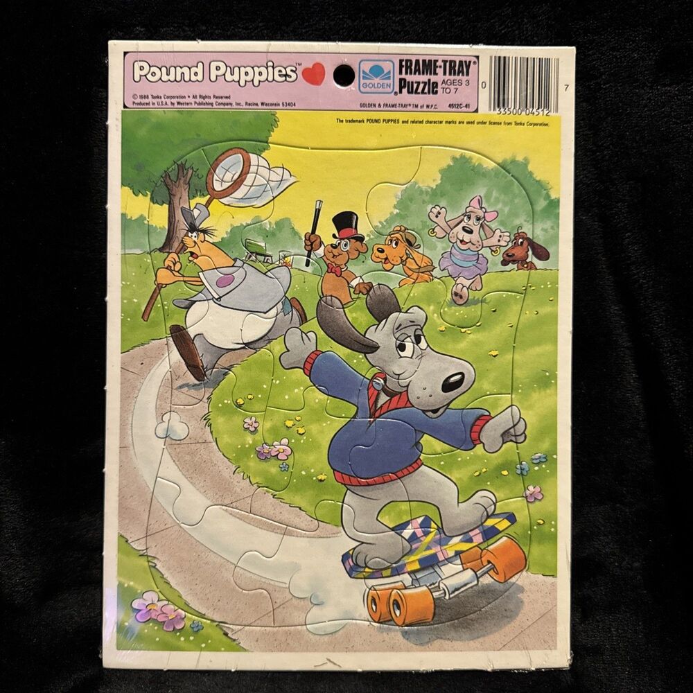Vintage Pound Puppies Golden Frame Tray Puzzle 1986 Tonka Corporation